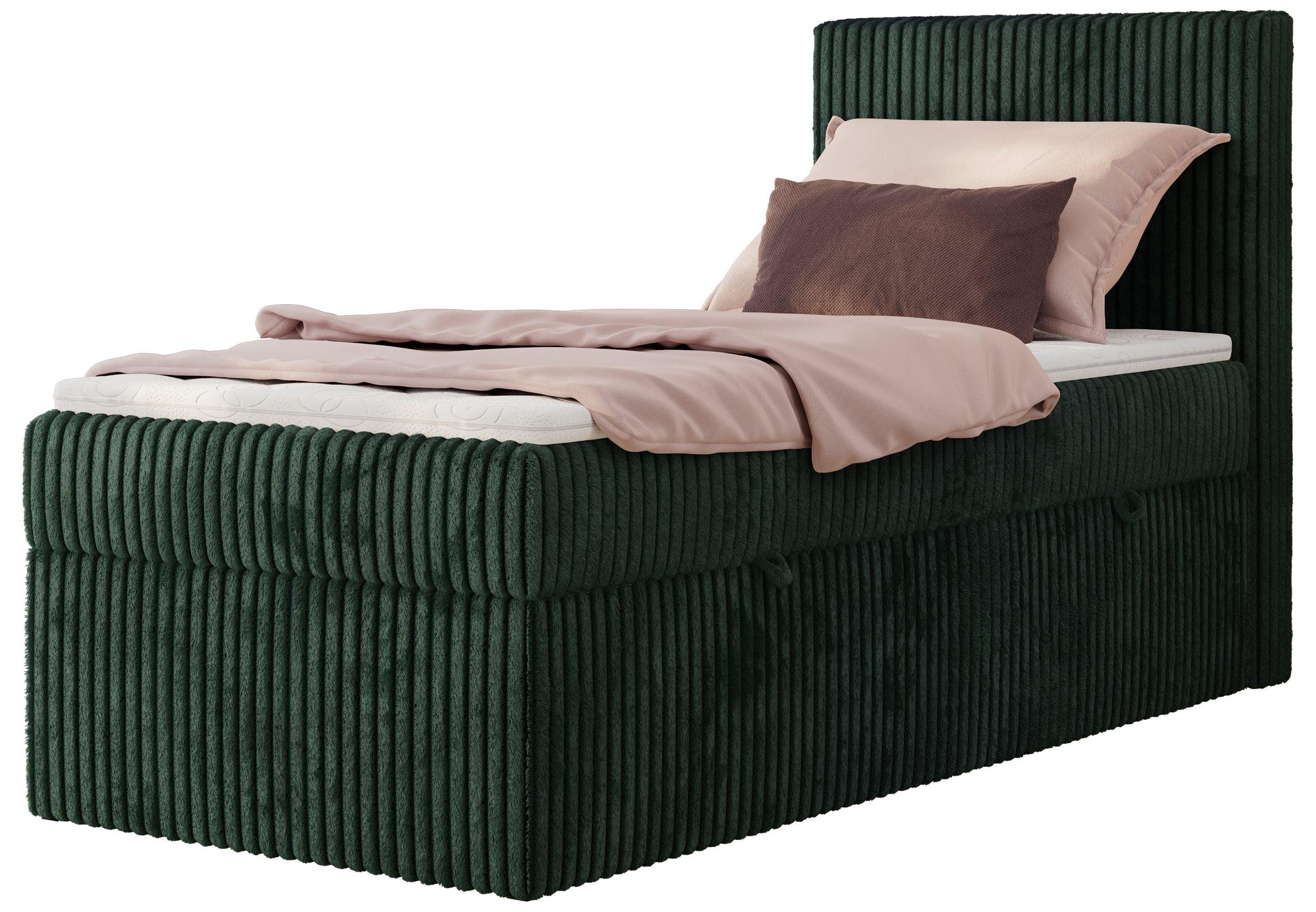 BOXBETT TILIANO 90/200 - Dunkelgrün Cord - H3 - Visco Topper - Rechts - Dunkelgrün, Textil (90/200cm) - MKS