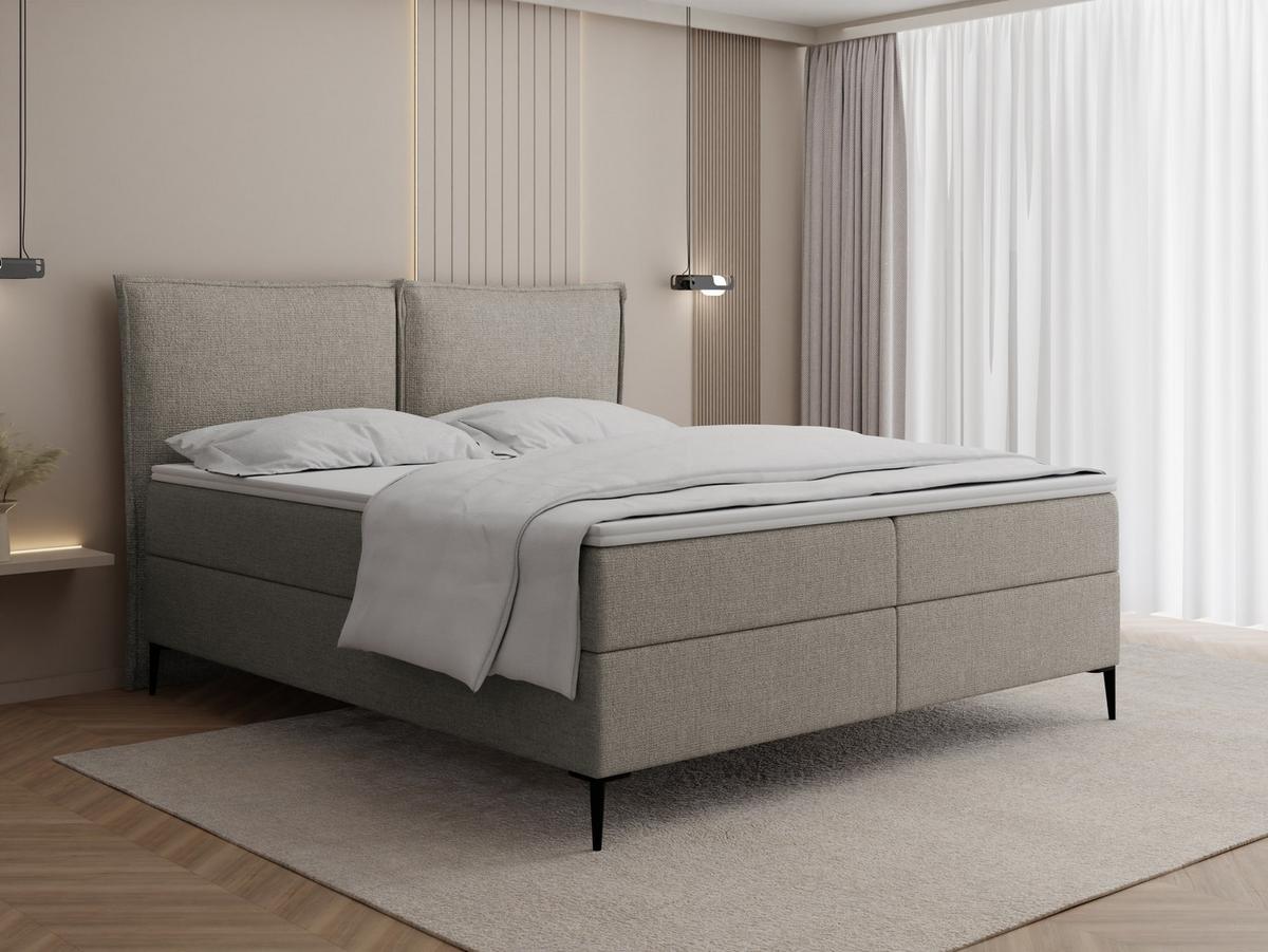 BOXBETT Calio Rise mit Bettkasten, Taupe Chenille 120x200 cm – inkl. H4 Taschenfederkern Matratze & Foam Topper - Taupe/Beige, Holz/Holzwerkstoff (120/200cm) - WFL GROUP