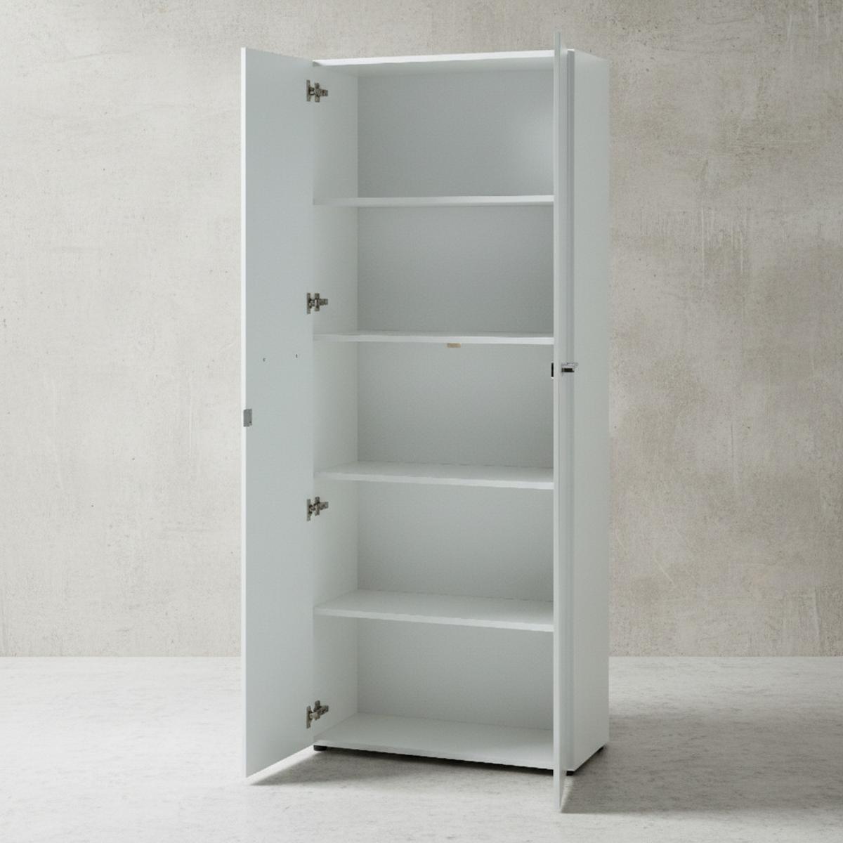 BÜRO-SET MUENCHEN 8-teilig Weiß | Glas & Abschließbar & Soft-Close - Weiß, Holzwerkstoff/Metall (80/575/196cm) - KADIMA DESIGN