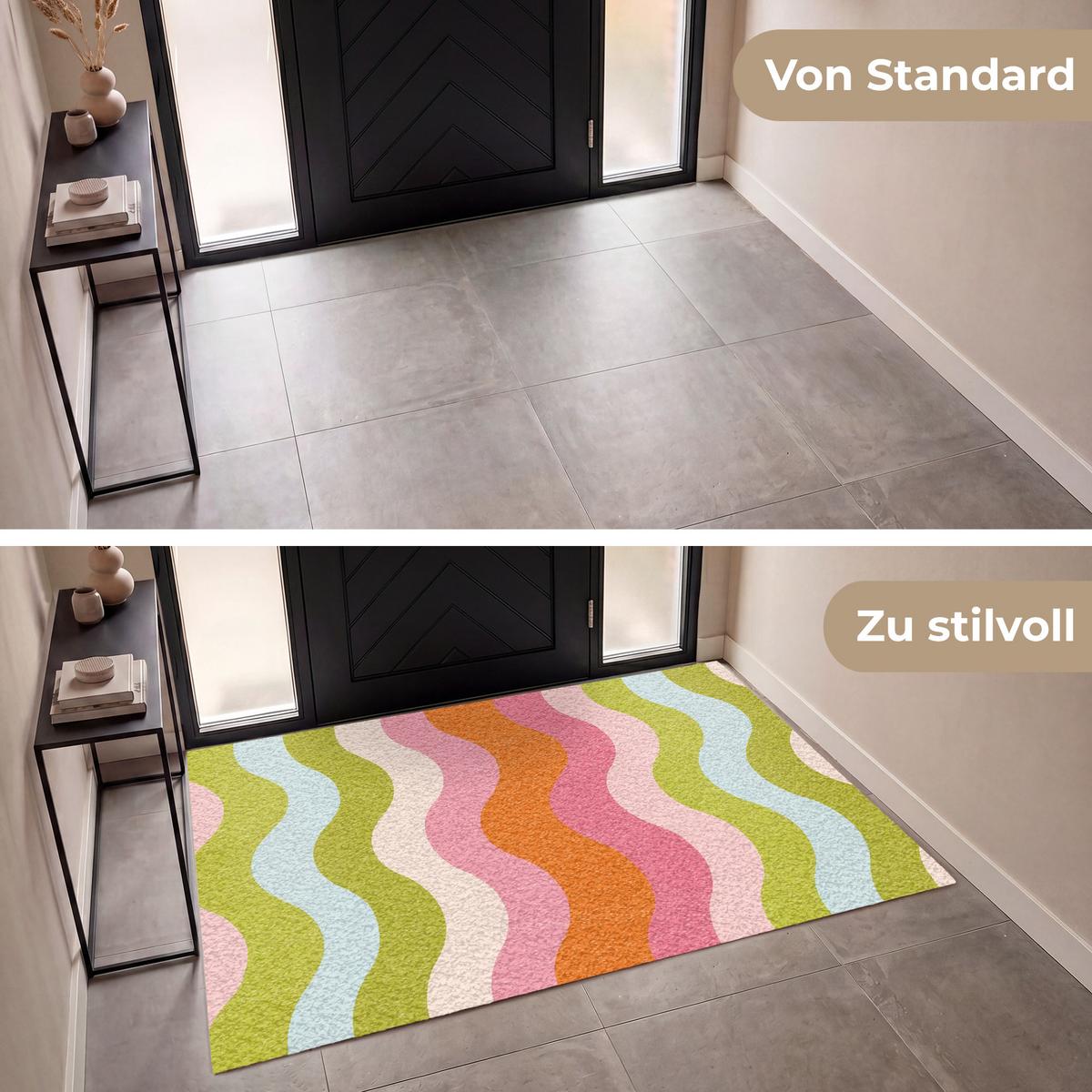 FUSSMATTE Bahnen - Wellen - Bunt - Vertikal Fußabtreter 180x120 cm - Multicolor, Kunststoff (180/0.4cm) - MuchoWow