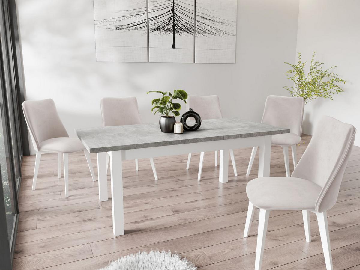 ESSTISCH Molly rechteckig ausziehbar, Grauer Beton 160-240/90/75 cm - Hellgrau/Weiß, Holz/Holzwerkstoff (90/240/75cm) - WFL GROUP