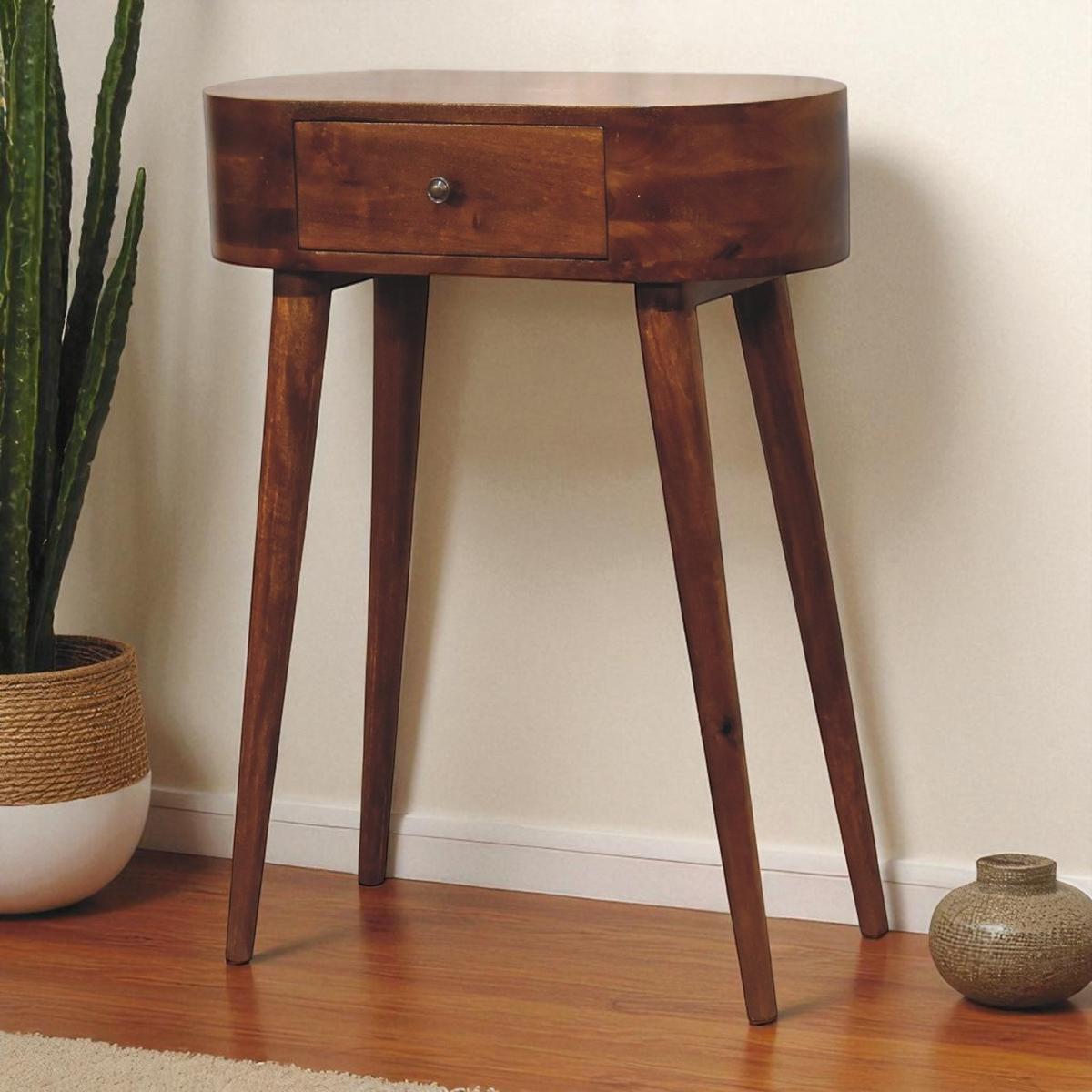 KONSOLE Massivholz Mini Albion Kastanienbraun, 1 Schublade, Dunkelbraun - Dunkelbraun/Messingfarben, Holz/Metall (30/60/78cm) - Artisan Furniture