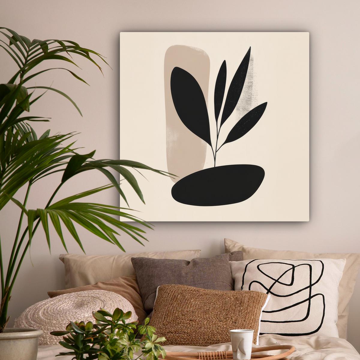 LEINWANDBILD Pflanze - Beige - Japanisch Deko Groß 90x90 cm - Schwarz, Textil (90/90cm) - MuchoWow