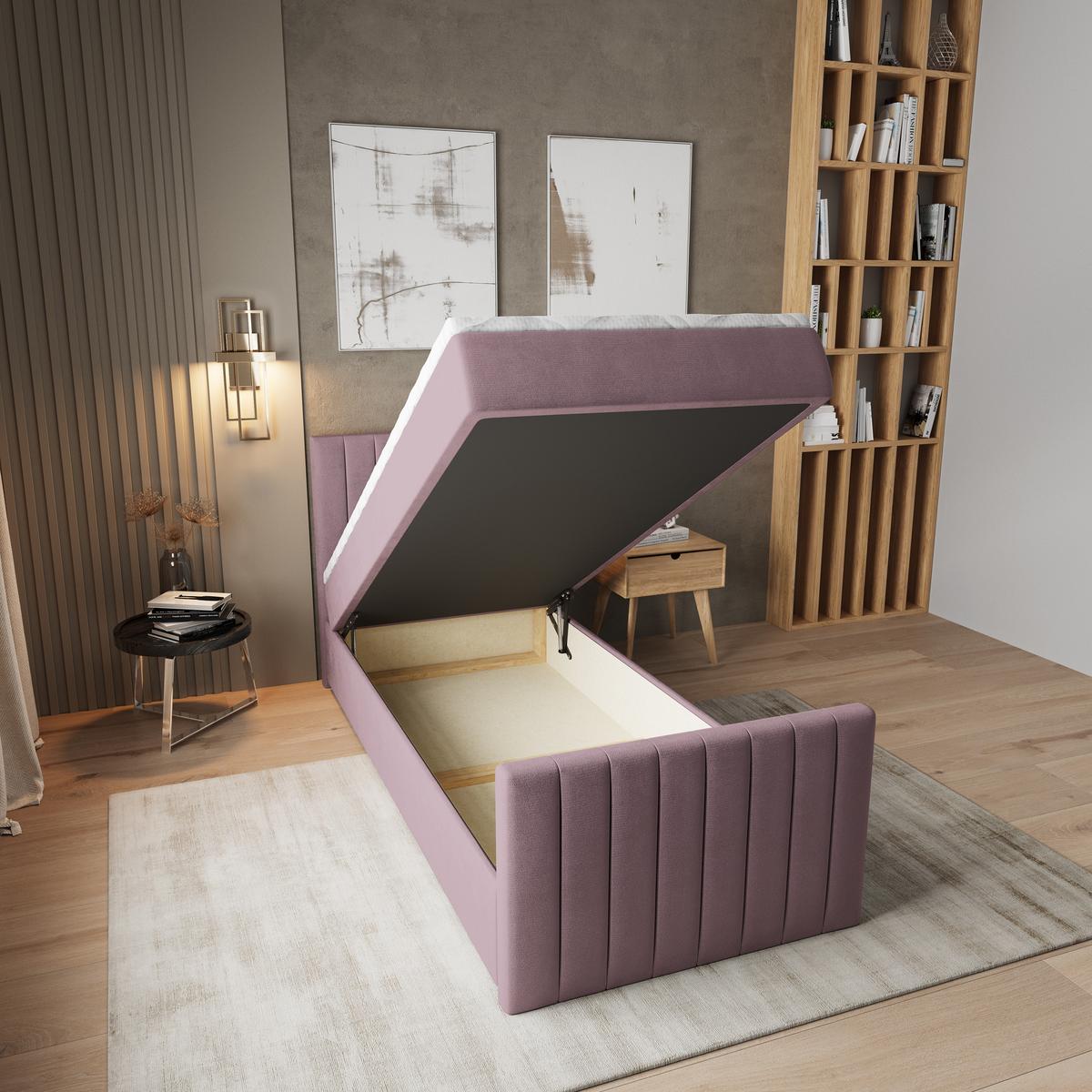 BOXBETT ARION 90 90x200 cm mit Matratze und Topper, H2+H3 - Rosa - Rosa, Holz (90/200cm) - MASSENO