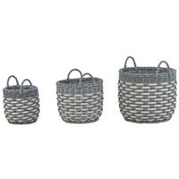 BLUMENKORB 3er-Set Rattan grau/weiß rund 49-37/39-30/31-24 cm Gefira - Weiß/Grau, Kunststoff (50cm) - Beliani