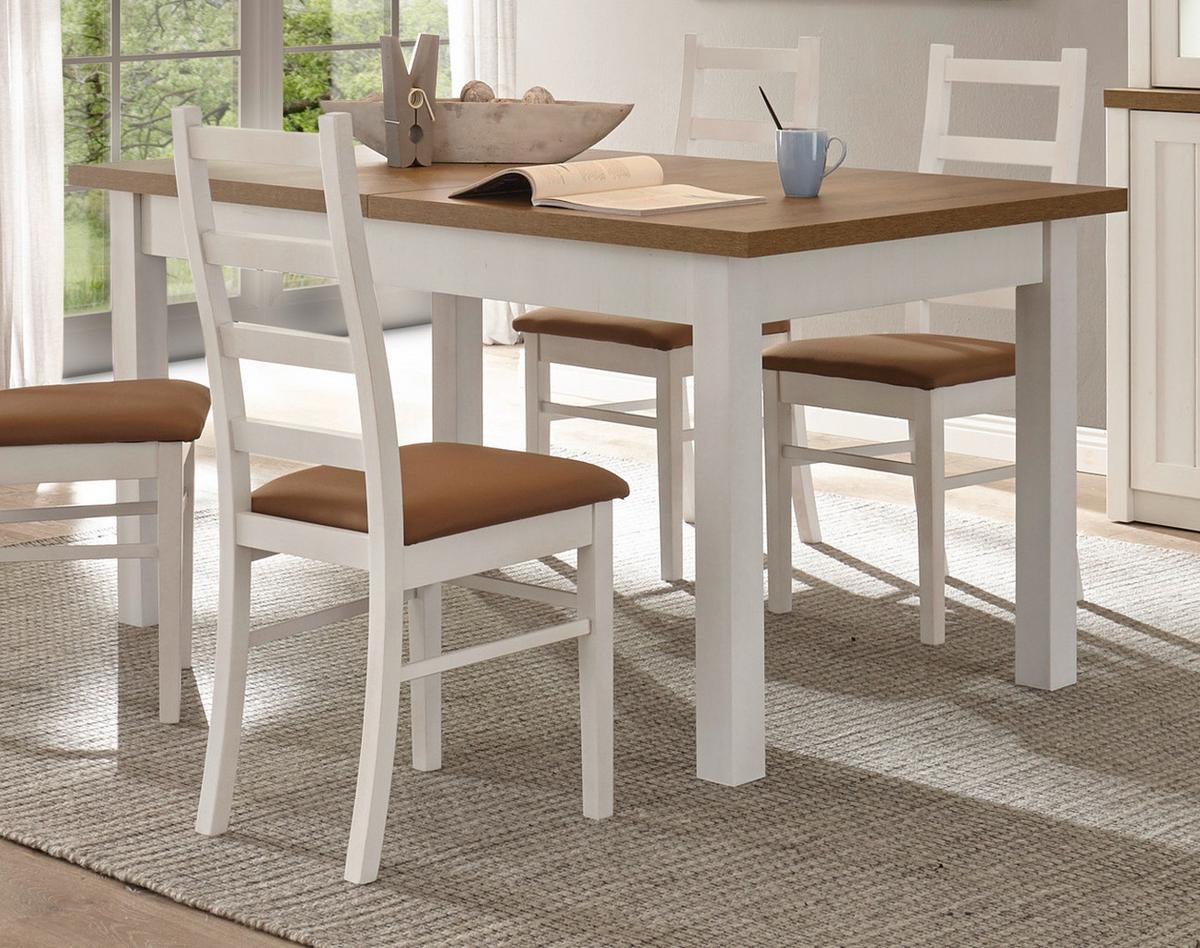 ESSTISCH weiß Pinie, Eiche hell Landhaus, Küchentisch ausziehbar 160 - 200 cm - Eichefarben/Weiß, Holzwerkstoff (200/90/82cm) - Furn.Design