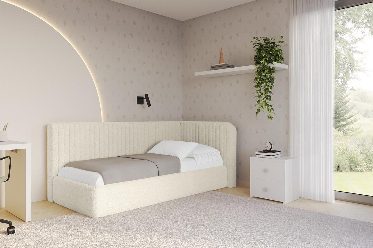 EINZELLBETT Jugendbett mit Bettkasten und Matratze H3/H4, Links - AURY 90x200 Beige - Champagner, Holzwerkstoff/Textil (90/200cm) - ALTDECOR
