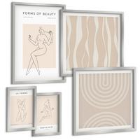BILDER SET 5er Set - 50x50 cm & 20x30 cm & 40x60 cm Silberner Rahmen - Eine Sammlung minimalistischer Formen - Silberfarben, Kunststoff (40/60cm) - TULUP