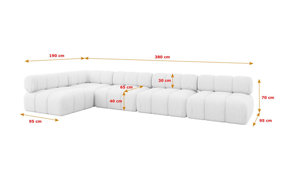 ECKSOFA modulares Sofa Samaro-L3 - 380x190x70 cm Weiß Bouclé - Weiß, Holzwerkstoff/Textil (380/190cm) - ALTDECOR