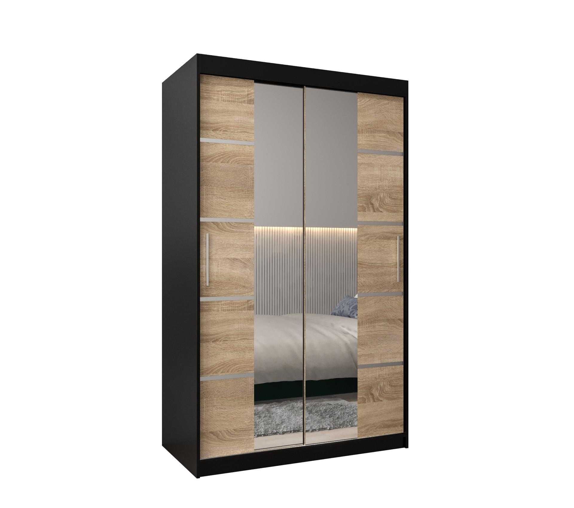 SCHWEBETÜRENSCHRANK 200/120/62 2-türig - Silberfarben/Schwarz, Holz/Kunststoff (120/200/62cm) - MÖBEL KRYSPOL