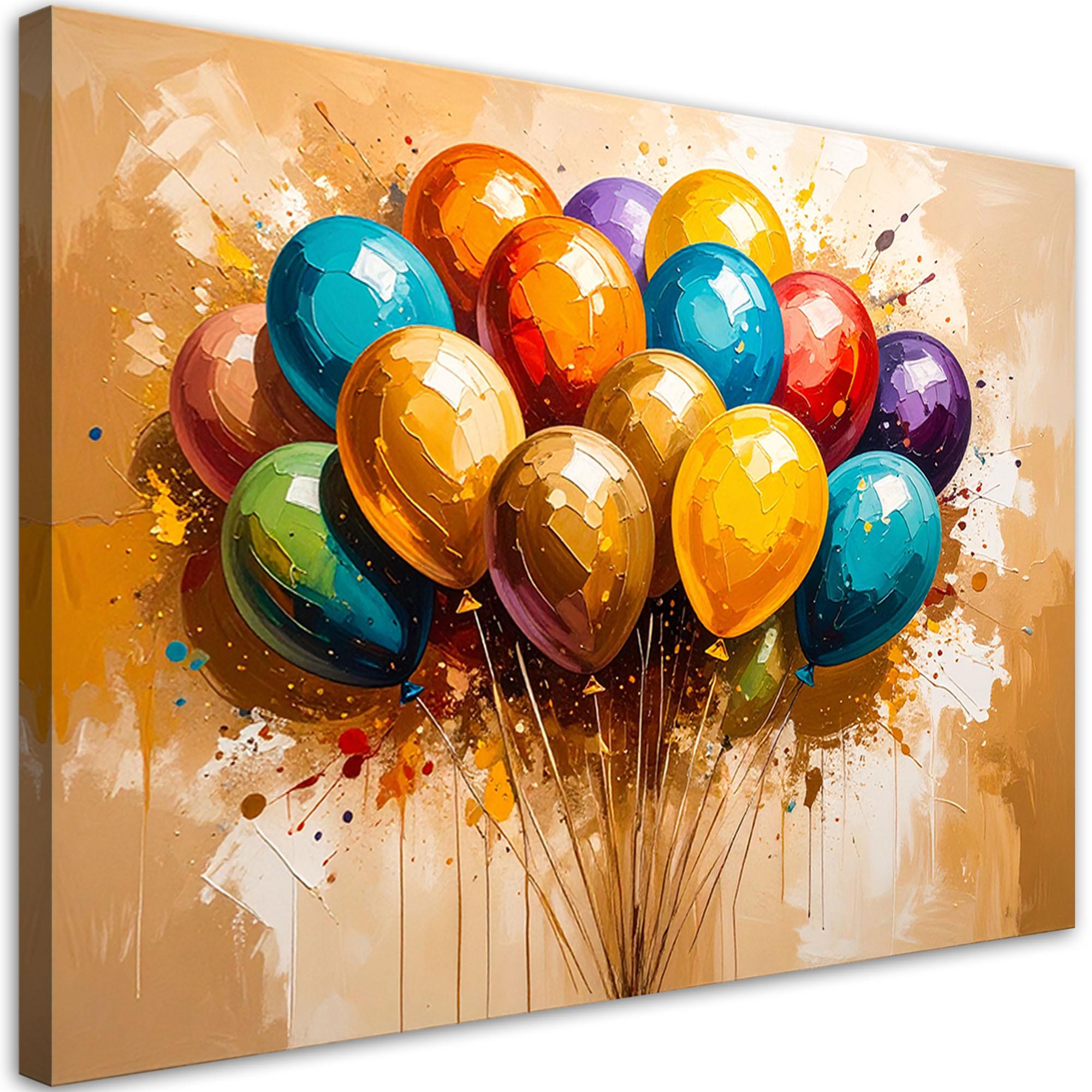 LEINWANDBILD Bunte Luftballons 60x40cm - Multicolor, Textil (60/40cm) - Feeby