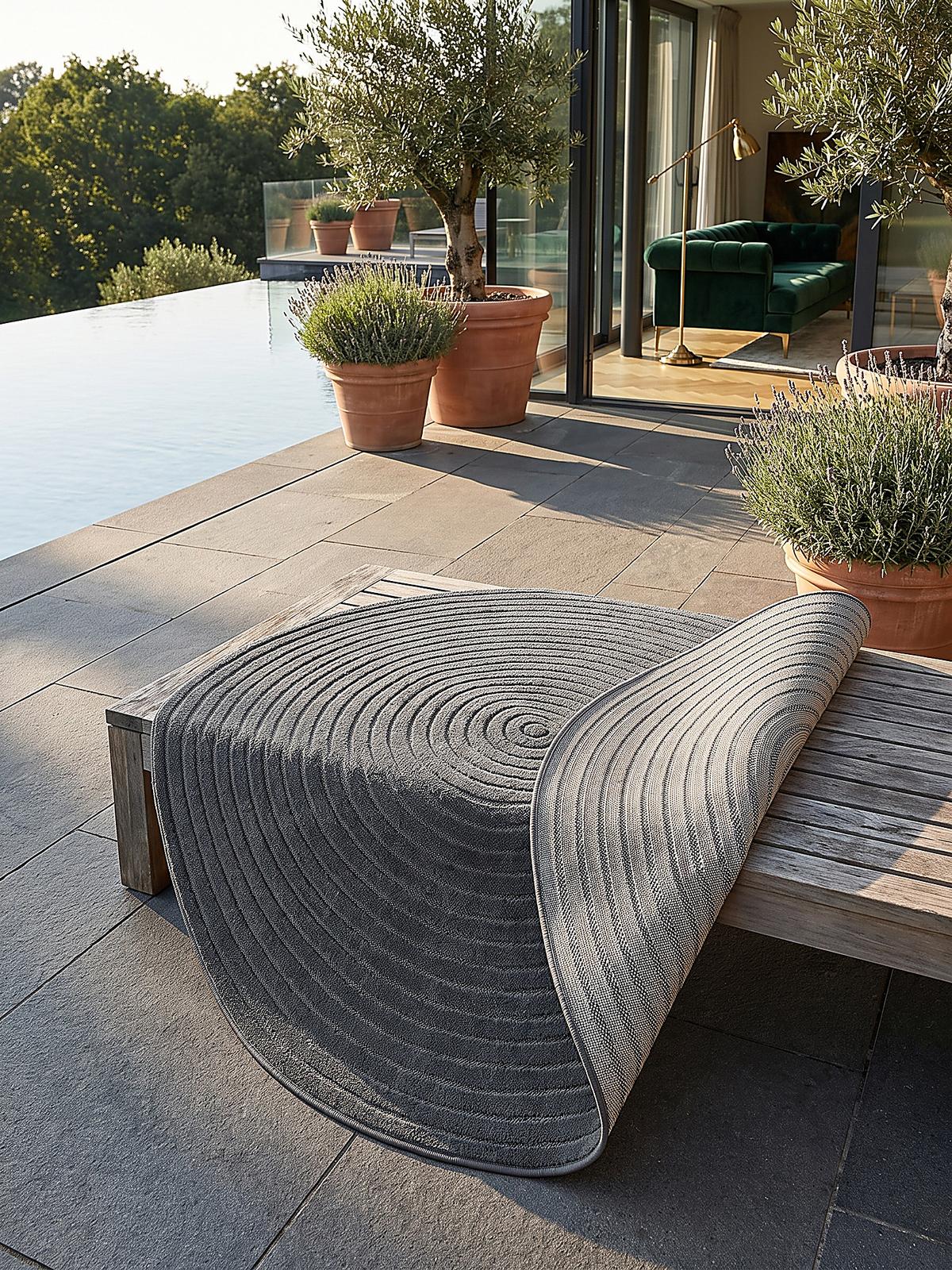 TEPPICH Outdoor Abstrakt MEZEN Polypropylen Anthrazit 160 x 160 cm - Anthrazit, Textil (160/160cm) - KADIMA DESIGN