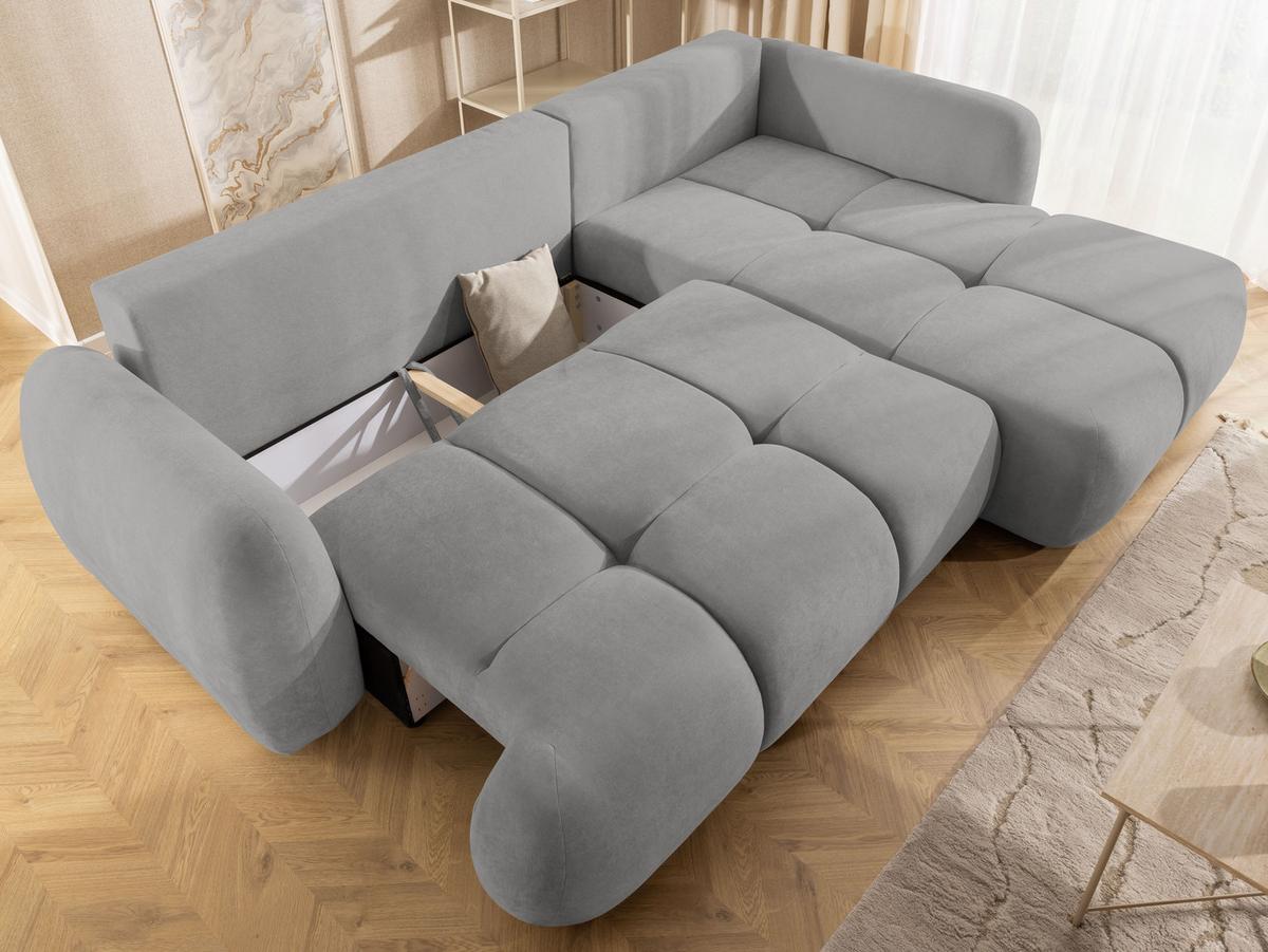 ECKSOFA Loretto aus natürlichem Grau Webstoff mit Schlaffunktion, Bettkasten und tiefen Steppungen in Bubble-Optik - Schwarz/Grau, Holz/Kunststoff (275/180cm) - S-Style