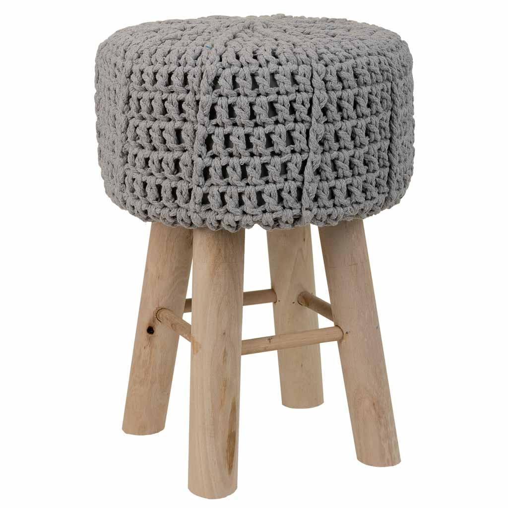 HOCKER aus Holz und Baumwolle, grau, 32x44cm - Grau, Holzwerkstoff (32/44/32cm) - Wanderlust