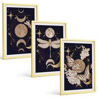 BILDER SET 3er Set - 40x60 cm Goldrahmen - Naturmotive Mondblumen - Goldfarben, Kunststoff (40/60cm) - TULUP