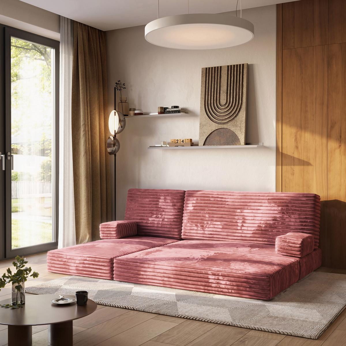 ECKSOFA NOTIA modulares Boneless Sofa mit Schlaffunktion Rosa Kordstoff - Rosa, Textil (200/120cm) - MASSENO