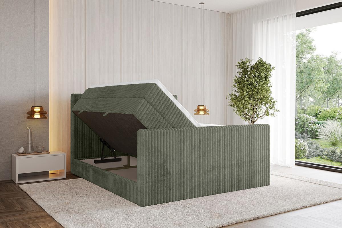 BOXSPRINGBETT mit Matratze H3|H4 und Lattenrost - TOLO-Z KING 140x200 Cord - Olive - Olivgrün, Holzwerkstoff (140/200cm) - ALTDECOR