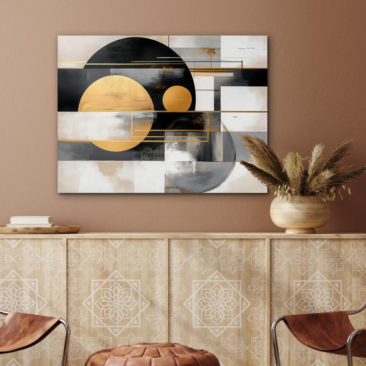 METALLBILD Abstrakt - Gold - Silber - Formen - Ästhetisch - Modern 80x60 cm - Goldfarben, Metall (80/60cm) - MuchoWow