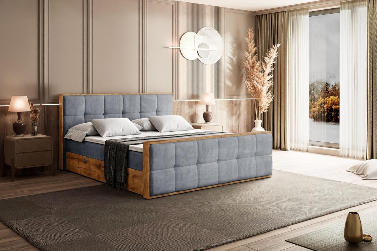 BOXBETT mit Matratze H3 und Lattenrost - LOLLI7-Z - 200x200 - Grau Casablanca - Grau, Holzwerkstoff (200/200cm) - ALTDECOR