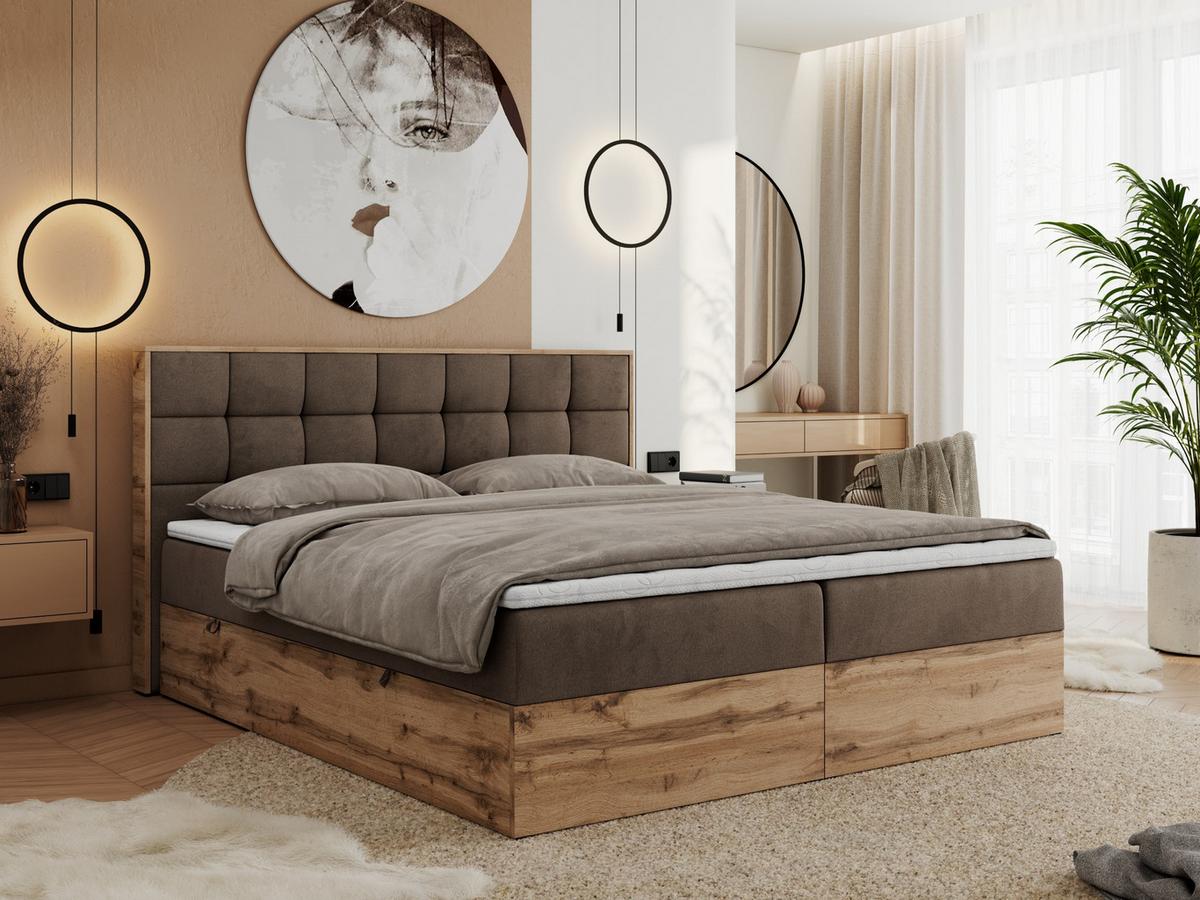BOXBETT ALBERO 1 - 140/200 Braun Velvet - H4 - Braun, Holz/Textil (140/200cm) - MKS