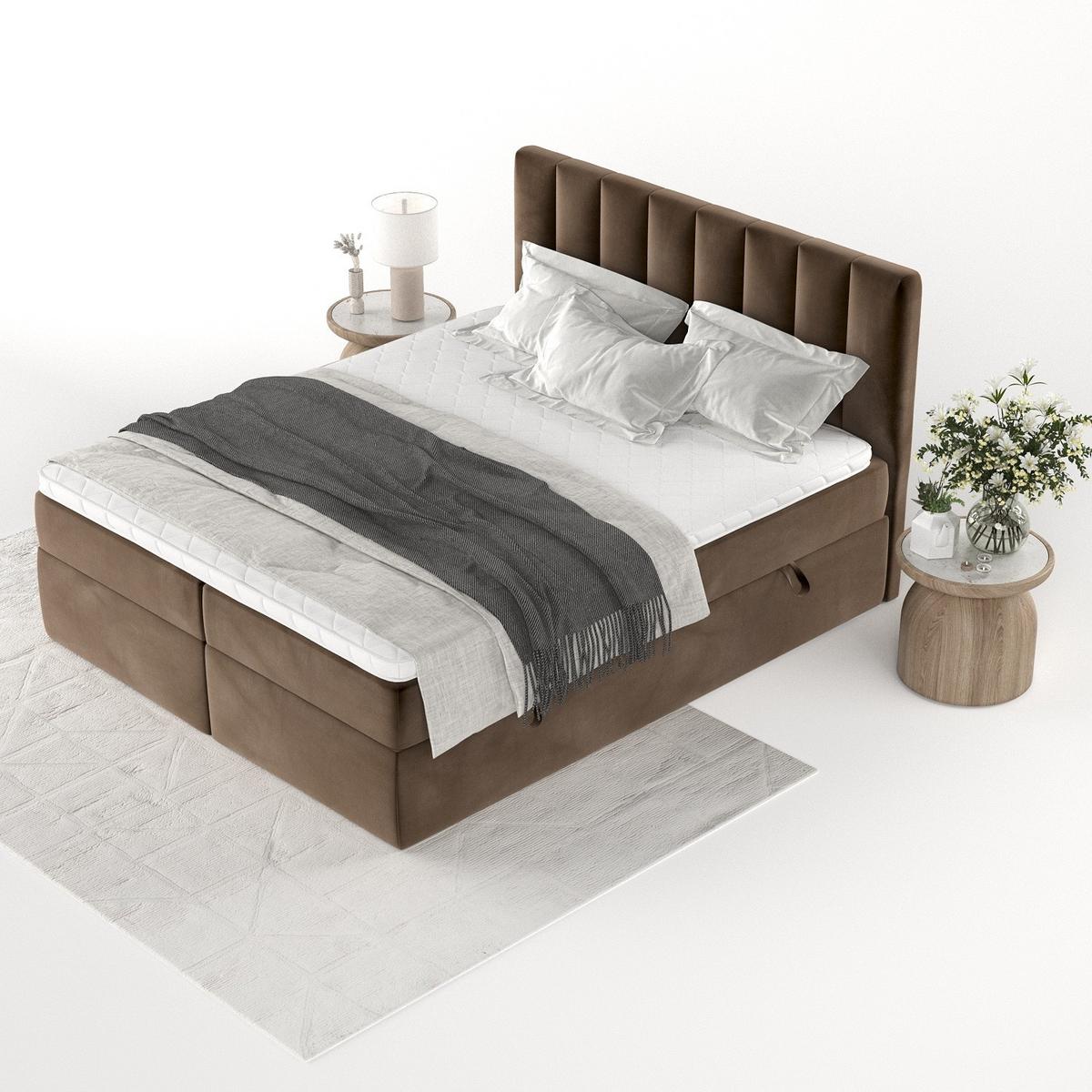 BOXBETT Bari 140/200 cm Braun im Kronos Stoff - Braun, Holz/Holzwerkstoff (140/200cm) - AltaBeds