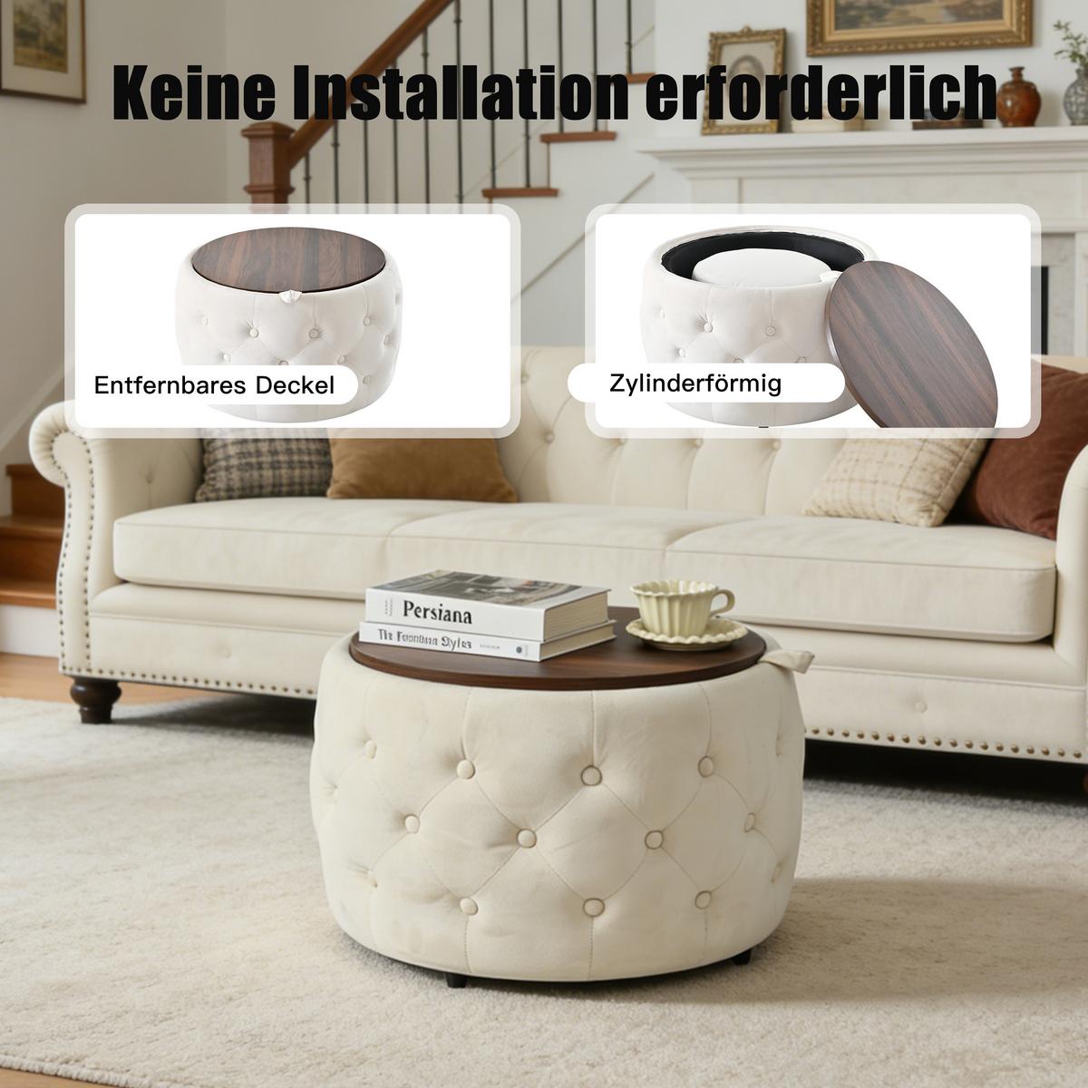 OTTOMANE 2-teilig Samt Beige – Nesting-Design mit Stauraum & Holzablage - Beige, Textil (60/38/60cm) - Urban Meuble
