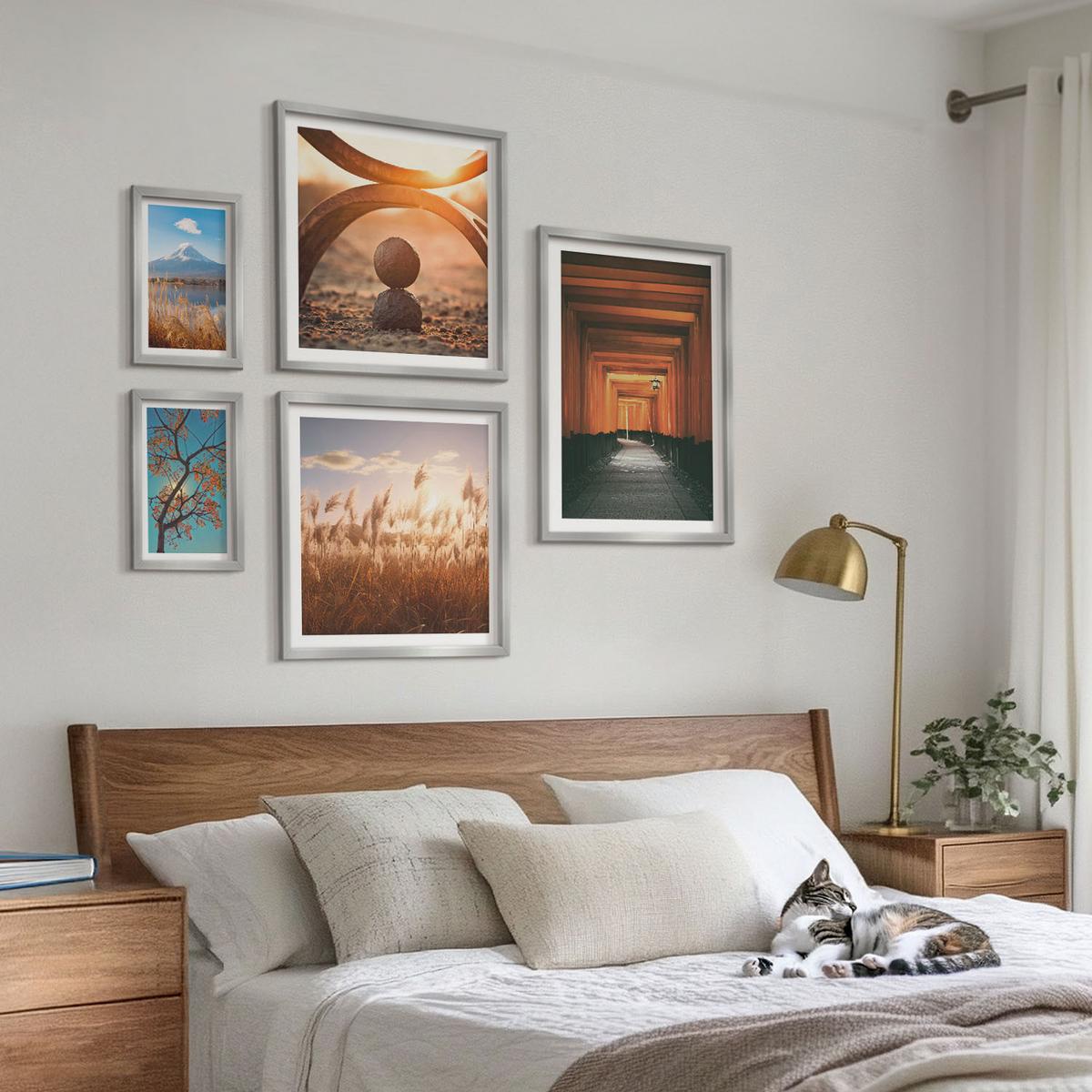 BILDER SET 5er Set - 50x50 cm & 20x30 cm & 40x60 cm Silberner Rahmen - Architektur der Küstenstädte - Silberfarben, Kunststoff (40/60cm) - TULUP
