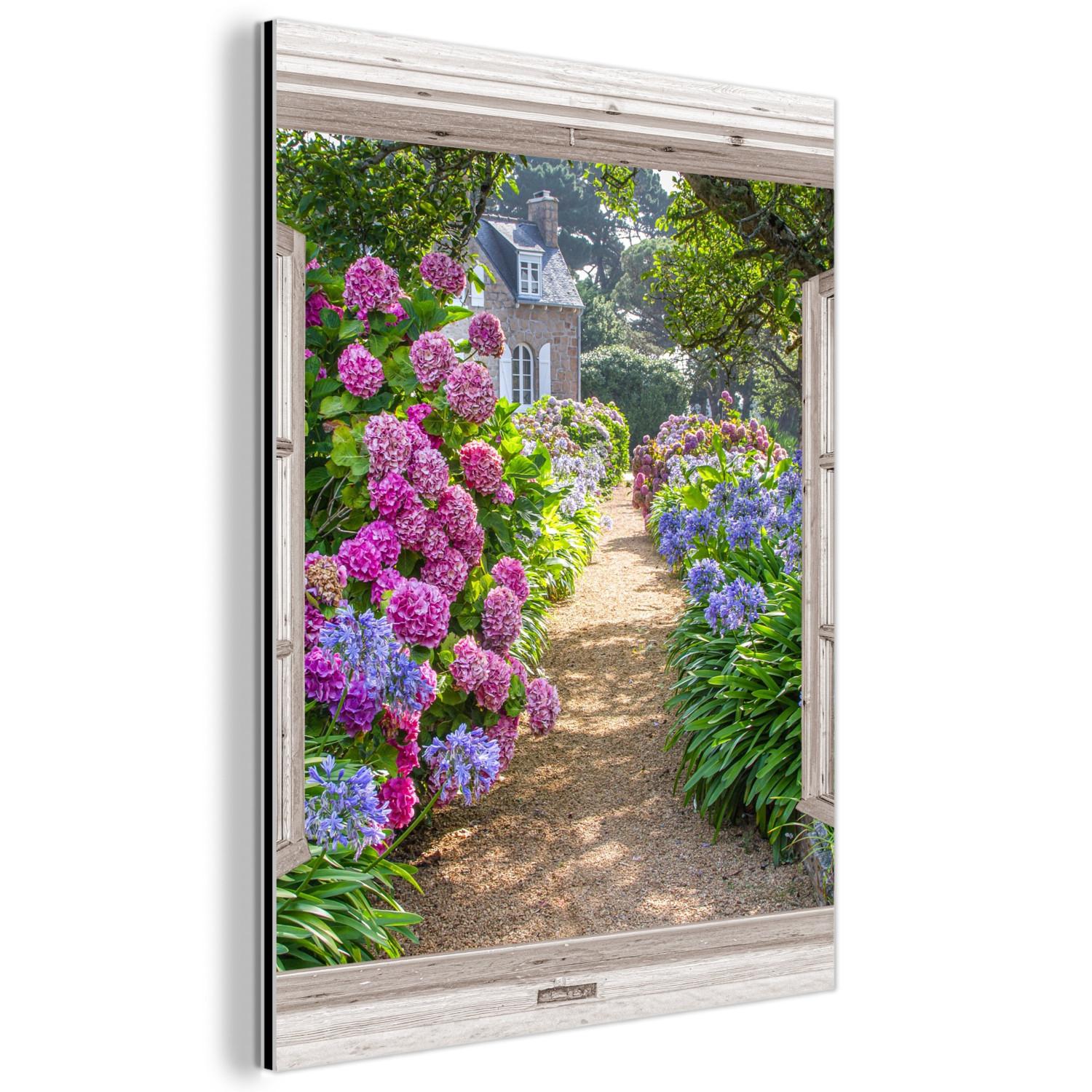 METALLBILD Hortensie - Durchsichtig - Blumen - Sommer - Lila - Weg 30x40 cm - Lila, Metall (30/40cm) - MuchoWow