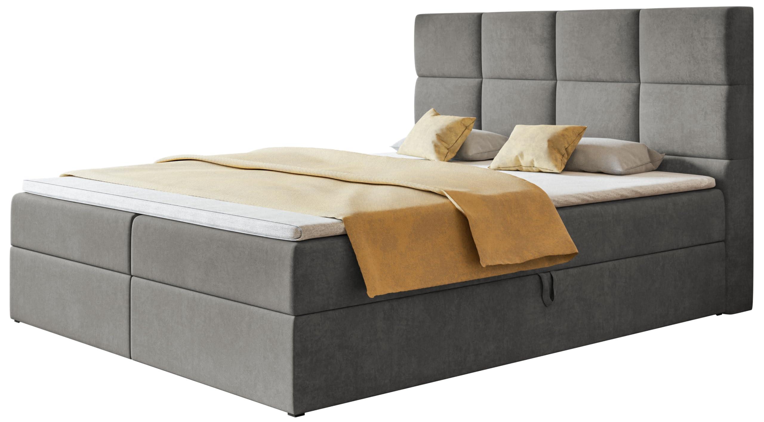 BOXSPRINGBETT Roma mit 2 Bettkästen, Polsterbett Maße: 120x200, Farbe: Grau, Velourstoff, Doppelbett mit Bonell-Matratze - Grau, Holz/Kunststoff (120/200cm) - Alpi-Möbel