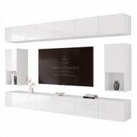 WOHNWAND ANGEL LINE IV 4-teilig, mit LED-Beleuchtung, Weiß Hochglanz - Weiß Hochglanz, Holzwerkstoff (300/162/40cm) - Idohome