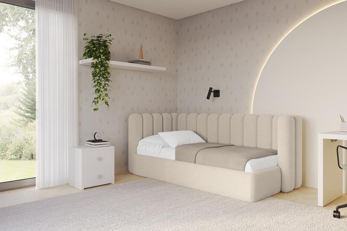 EINZELLBETT Jugendbett mit Bettkasten und Matratze H3/H4, Rechts - HUGY 100x200 Dunkelbeige - Mokka, Holzwerkstoff/Textil (100/200cm) - ALTDECOR