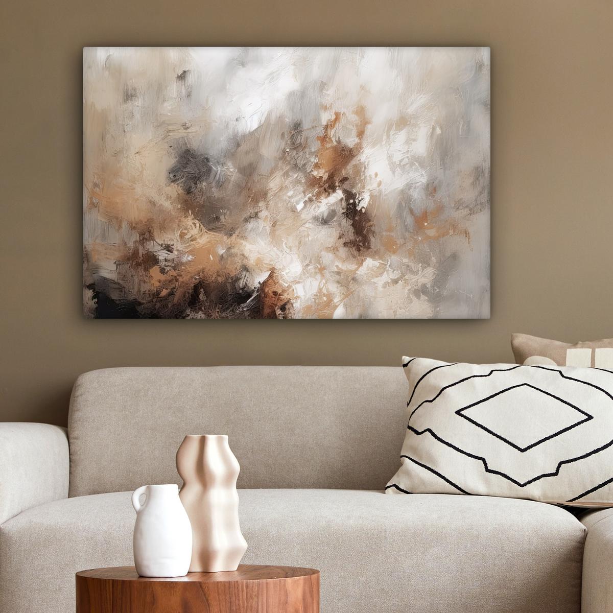 LEINWANDBILD Farbe - Abstrakt - Beige - Kunst Gemälde 60x40 cm - Greige, Textil (60/40cm) - MuchoWow