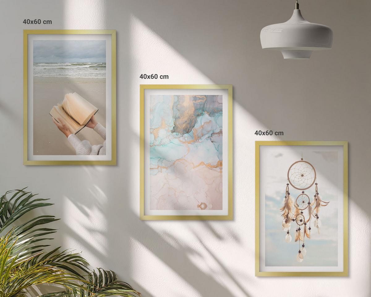 BILDER SET 3er Set - 40x60 cm Goldrahmen - Abstraktes Meeresbuch Boho - Goldfarben, Kunststoff (40/60cm) - TULUP