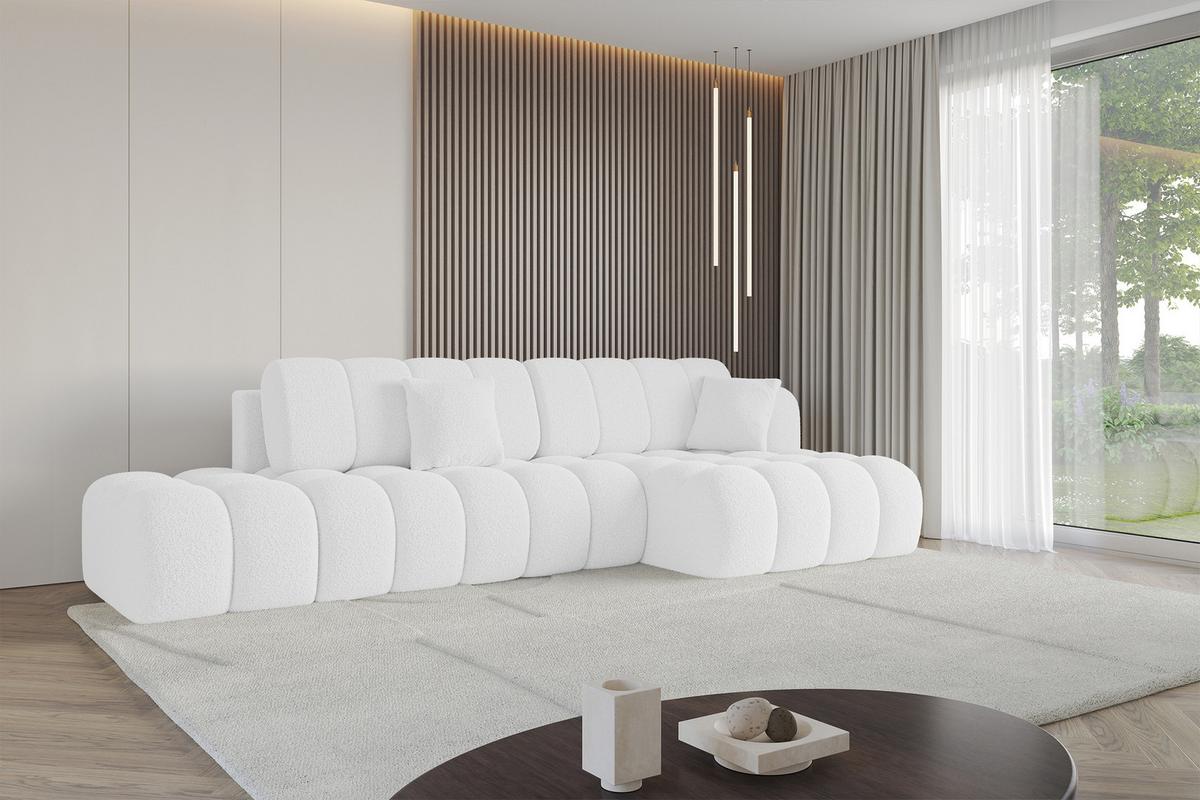 ECKSOFA mit Schlaffunktion Ottomane RECHTS OLEA-L2 321x164x75 Weiß Bouclé - Schwarz/Weiß, Holzwerkstoff/Kunststoff (164/321cm) - ALTDECOR