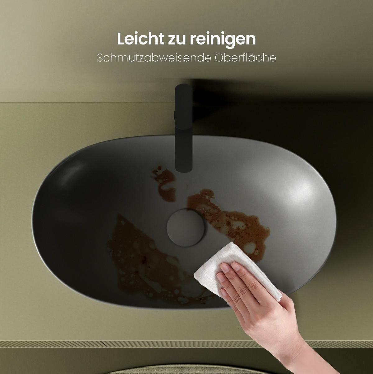 WASCHBECKEN Oval Keramik Mattgrau 61,5 / 36 / 15,5 cm - Grau, Keramik (61.5/15.5/36cm) - EMKE