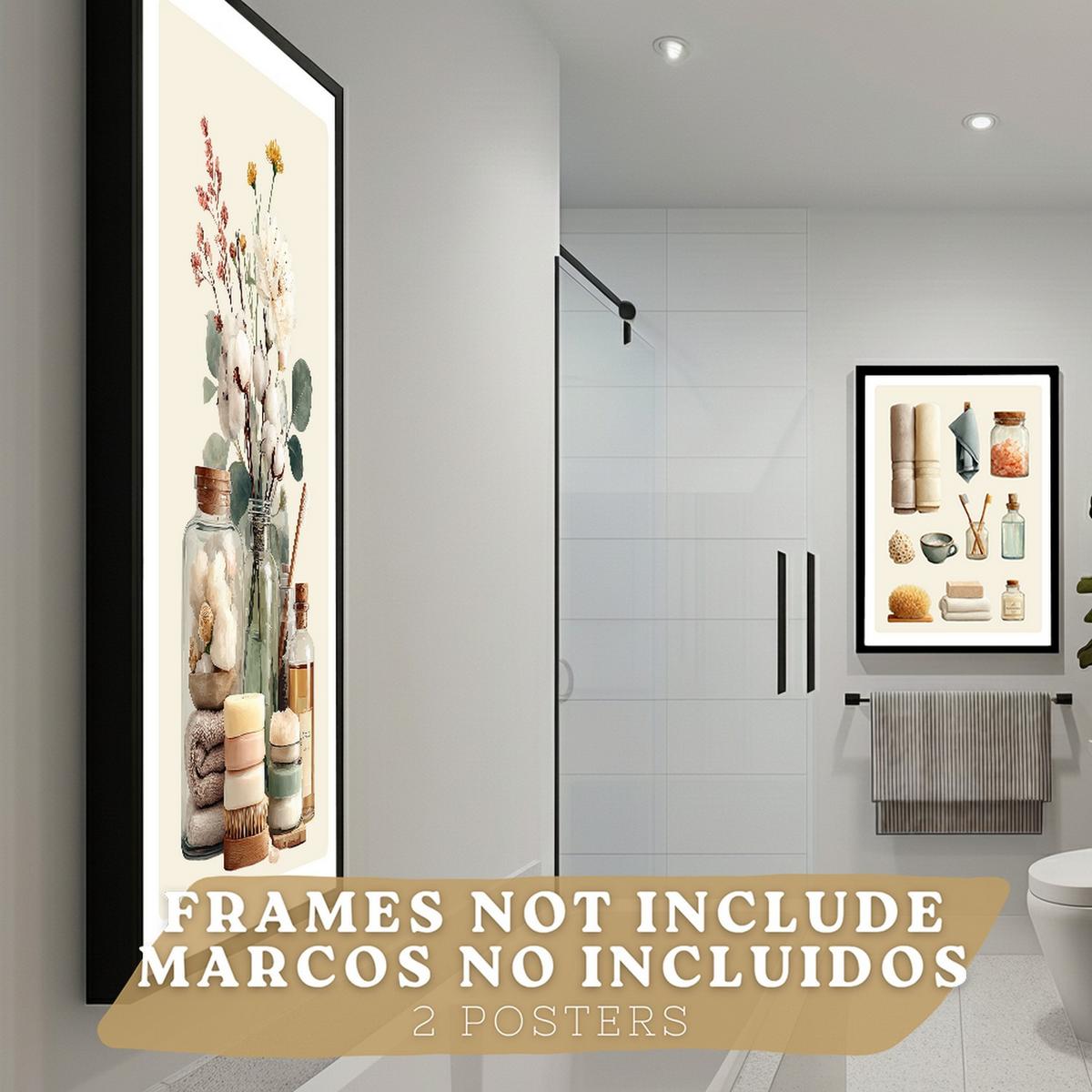 POSTER 2er-Set dekorative Kunstdrucke im Spa-Stil für, minimalistische Bilder mit Blumen Zen-Poster für entspannende Badezimmer- Rahmenlos A4 - Klar, Papier (29.7/21/3cm) - Nacnic