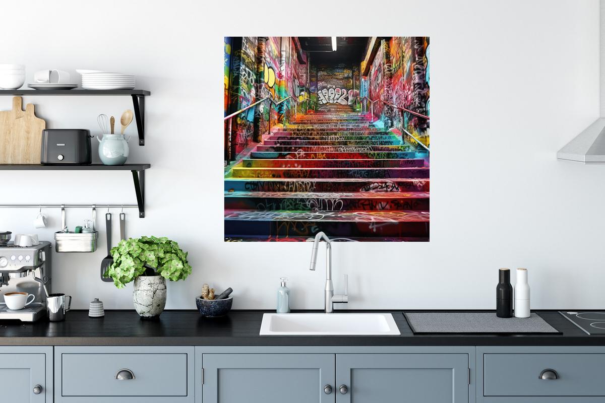 WANDTATTOO Treppe - Graffiti - Farben - Kunst Wanddeko 50x50 cm - Multicolor, Kunststoff (50/50/0.1cm) - MuchoWow