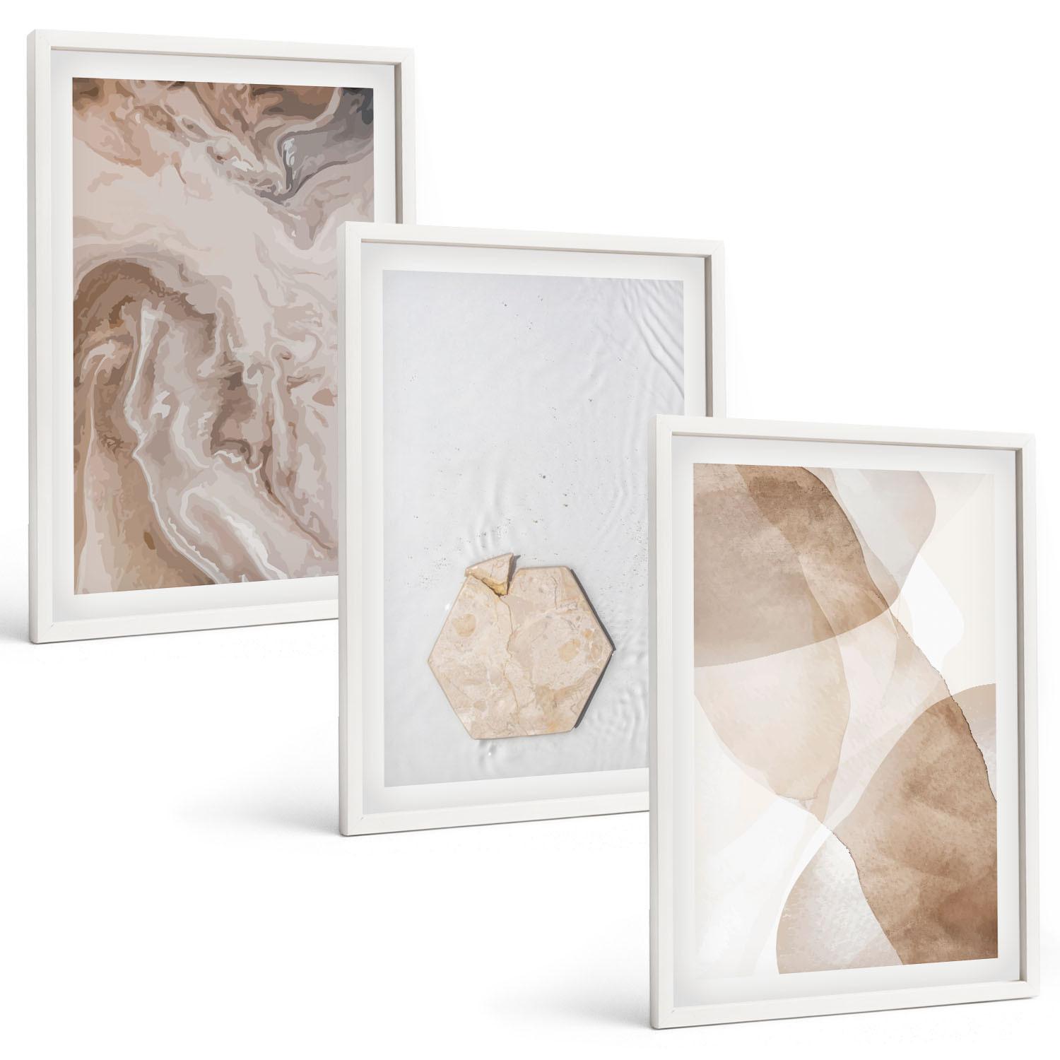 BILDER SET 3er Set - 40x60 cm Weißer Rahmen - Designerabstraktion der Natur - Weiß, Kunststoff (40/60cm) - TULUP
