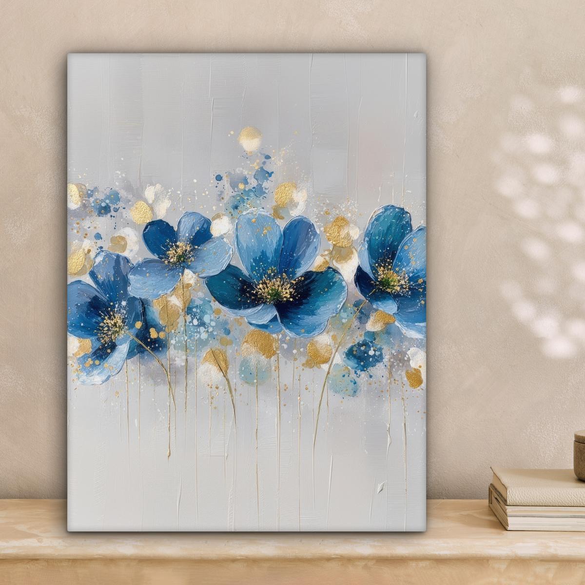 LEINWANDBILD Blumen - Blau - Abstrakt Room Decor 30x40 cm - Hellgrau, Textil (30/40cm) - MuchoWow