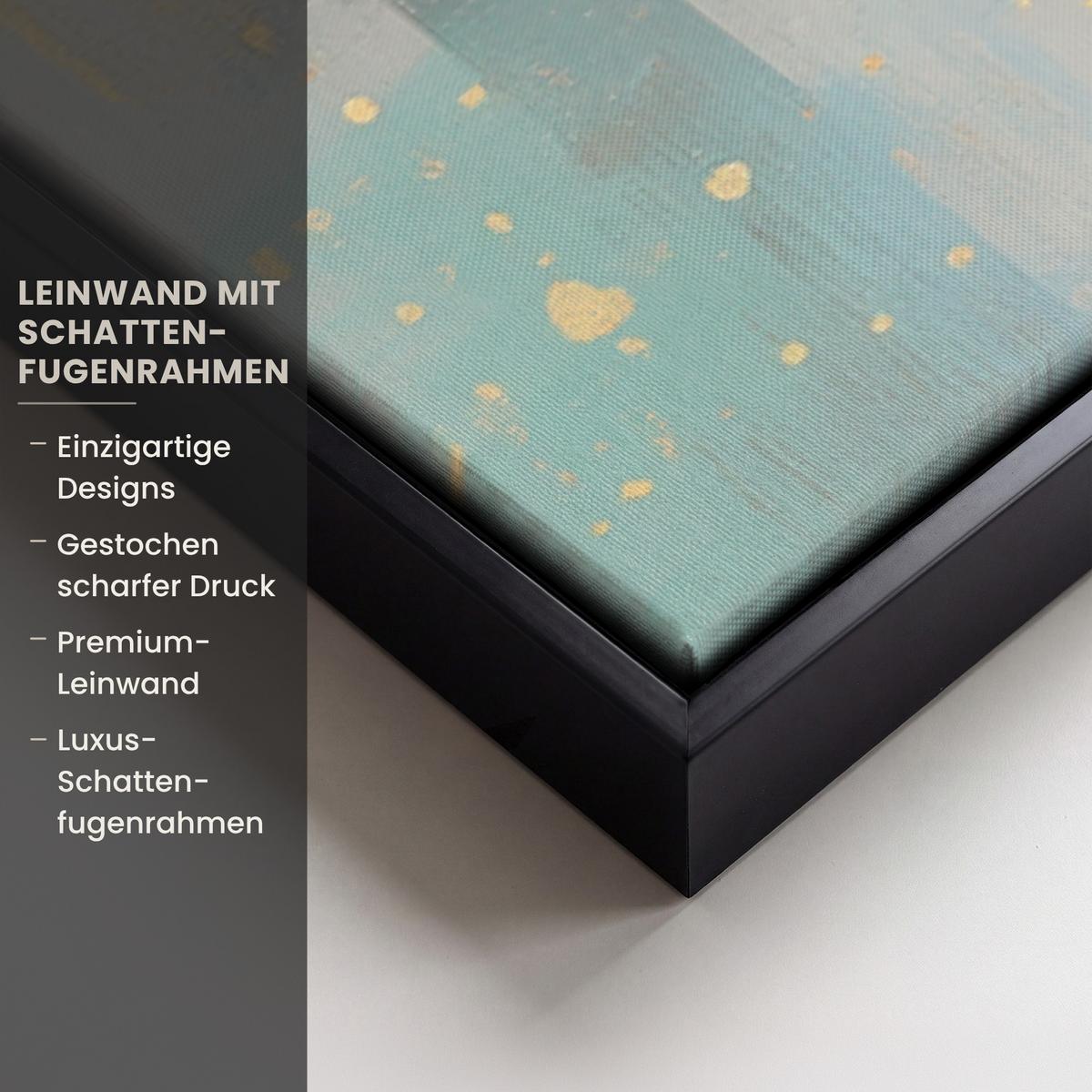LEINWAND Bilder mit Rahmen - Abstrakt - Blöcke - Gold - Skyline - 140x90 - Beige, Textil (140/90cm) - MuchoWow