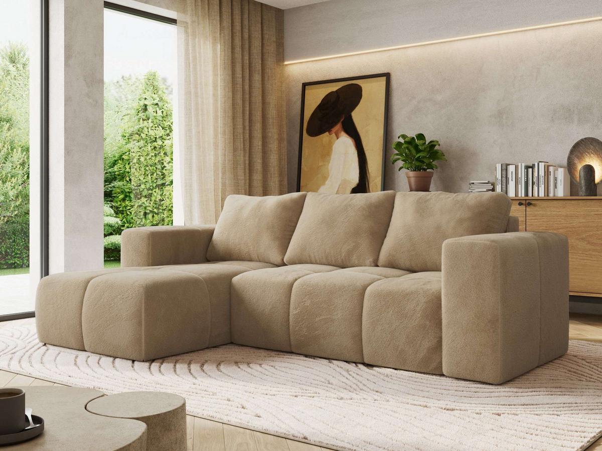 ECKSOFA MONIVA Beige Plüsch - Links - Beige/Schwarz, Kunststoff/Textil (164/266cm) - MKS