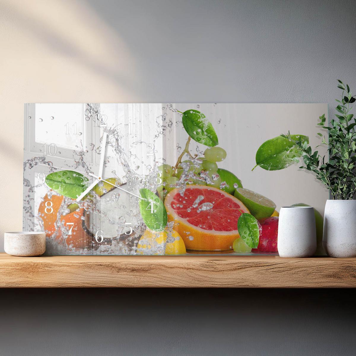 WANDUHR aus Glas 60x30 cm - Früchte auf Wasser - Grün, Glas (60/30/0.4cm) - TULUP