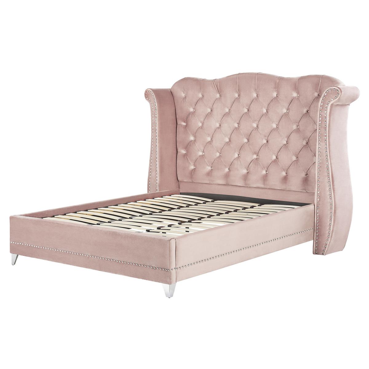 BETT mit Lattenrost 180/200 cm Samtstoff Pastellrosa Ayette - Pink, Textil (180/200cm) - Beliani