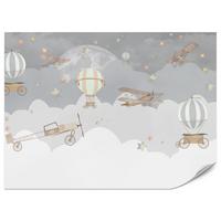 FOTOTAPETE für Kinderzimmer Ballons Wolken Flugzeug Himmel Sterne 500x350 - Multicolor, Papier (500/350cm) - Muralo