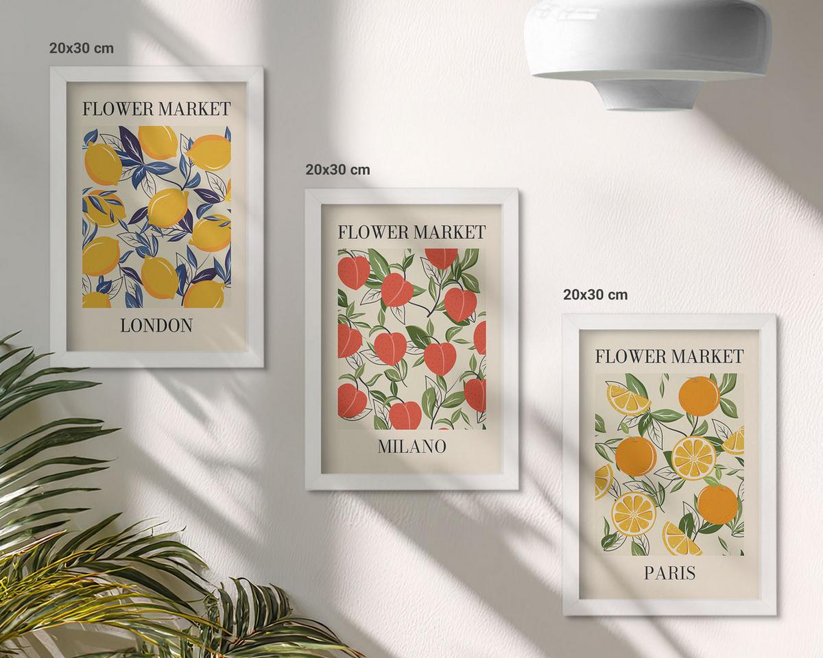 BILDER SET 3er Set - 20x30 cm Weißer Rahmen - Blumenplakate in Städten - Weiß, Kunststoff (20/30cm) - TULUP
