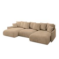 WOHNLANDSCHAFT mit Schlaffunktion und Bettkasten ONESK-U-v1 317x177x72 Beige Velours - Beige, Holzwerkstoff/Kunststoff (317/72/177cm) - ALTDECOR
