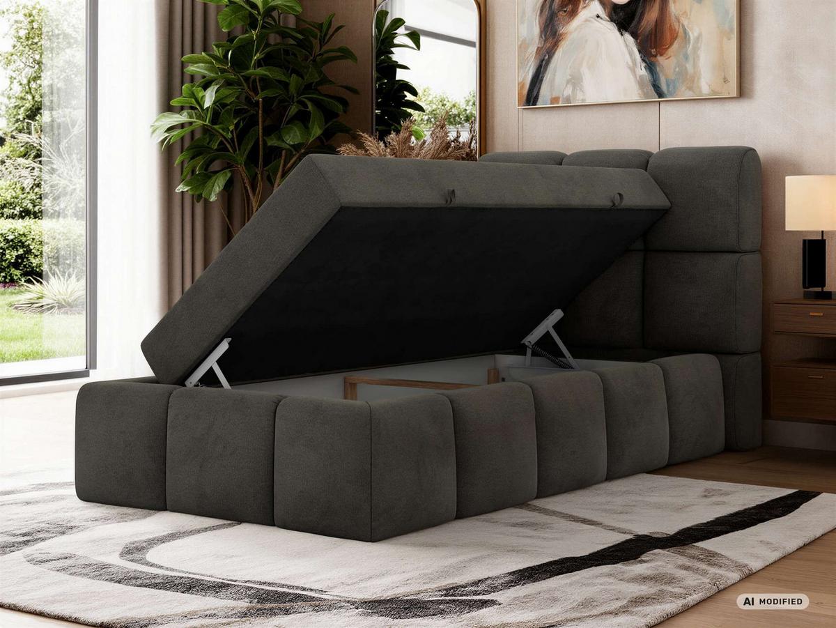 BOXBETT NIRA 90/200 - Dunkelgrau Velvet - Topper Visco - H3 - Dunkelgrau/Anthrazit, Kunststoff/Textil (200/90cm) - MKS