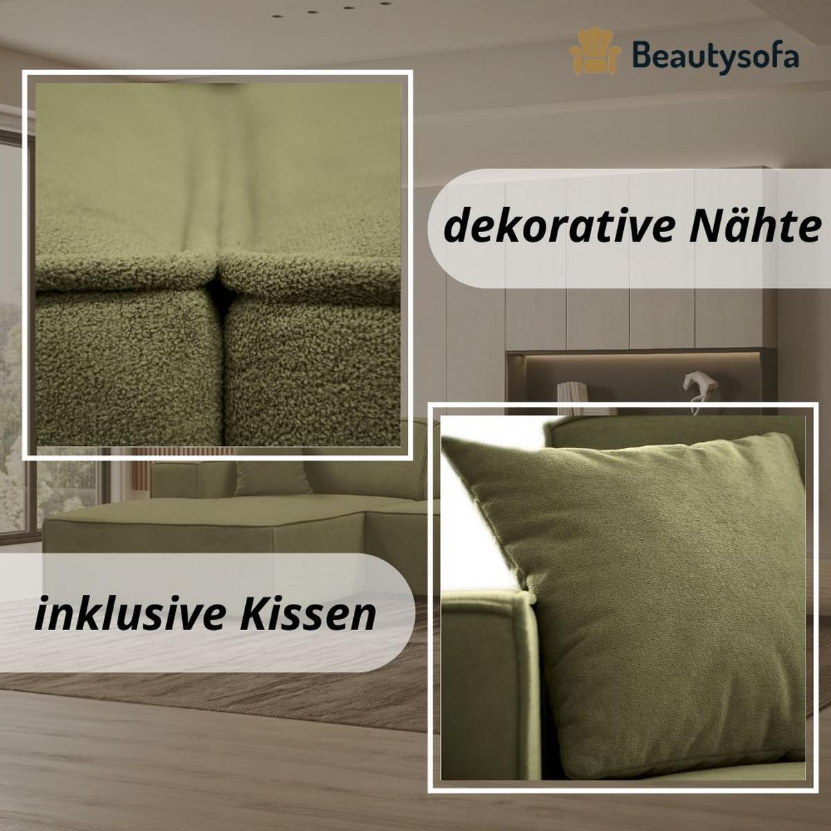 ECKSOFA ohne Schlaffunktion Pedro L hellgrün links - Schwarz/Hellgrün, Kunststoff/Textil (267/170cm) - Beautysofa