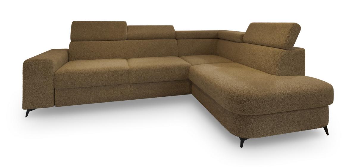 ECKSOFA ALVORO R-S Orange Boucle-Stoff mit Schlaffunktion - Orange, Holz (253/190cm) - MASSENO