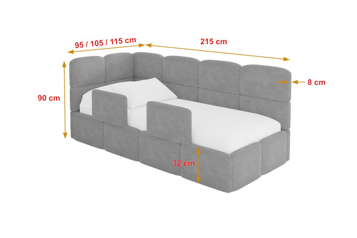 EINZELLBETT Jugendbett mit Bettkasten und Matratze H3/H4, Rechts - KIVY 80x200 Grau - Silberfarben, Holzwerkstoff/Textil (80/200cm) - ALTDECOR